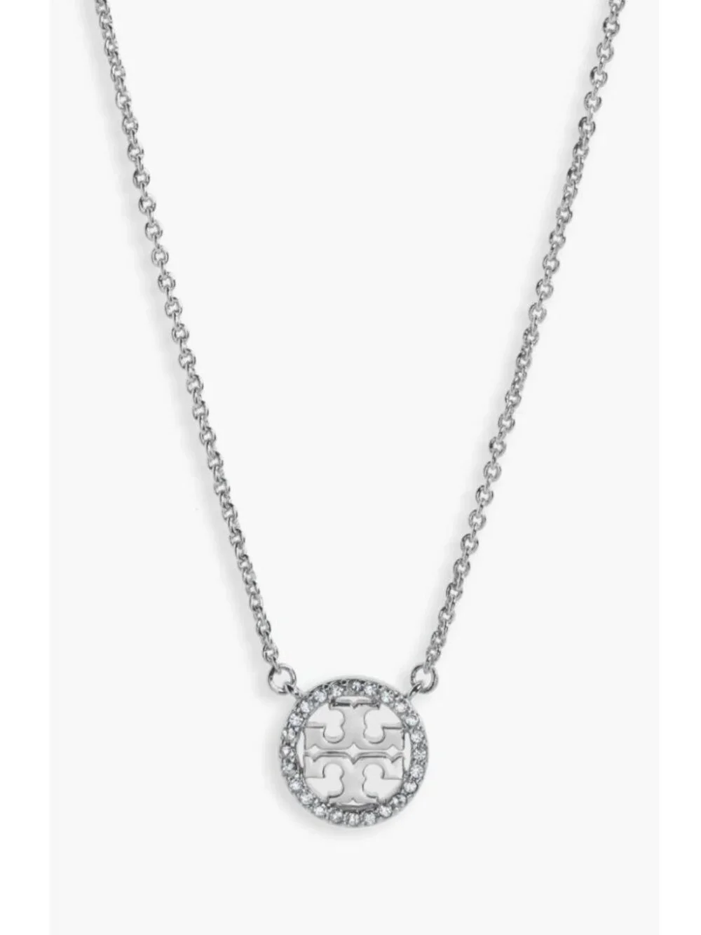 Tory Burch Silver Miller Logo Pave Chainlink Necklace & Dangle Earring S